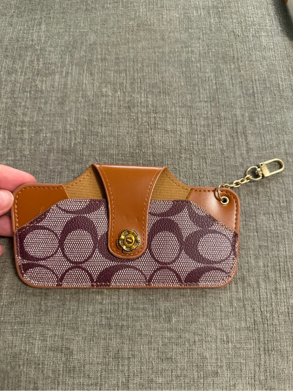 Coach Brown Tan Signature Canvas Card & Key Holder